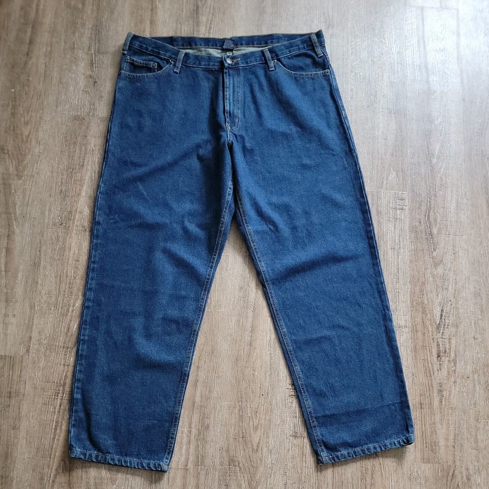 New RK Brand Work Wear Tapered Leg Denim Dark Blue Jeans ~ Sz 42W 32L